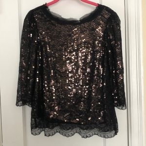 Joie black and rose gold sequin top size XS
